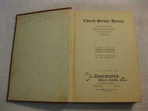 Church Service Hymns 1948 The Rodeheaver Hall Mack Co Hardcover - Picture 2 of 3
