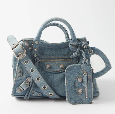 BALENCIAGA WOMEN'S NEO LE CAGOLE XS HANDBAG IN DENIM BLUE W BALENCIAGA WOMEN'S NEO LE CAGOLE XS HANDBAG IN DENIM BLUE W