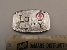 Vintage Metal Hook Fast Tony Safe Operator Name Award Trucking Belt Buckle