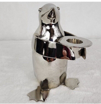 Restoration Hardware Penguin Candle Holder Home Decor Made In India Silver Plate