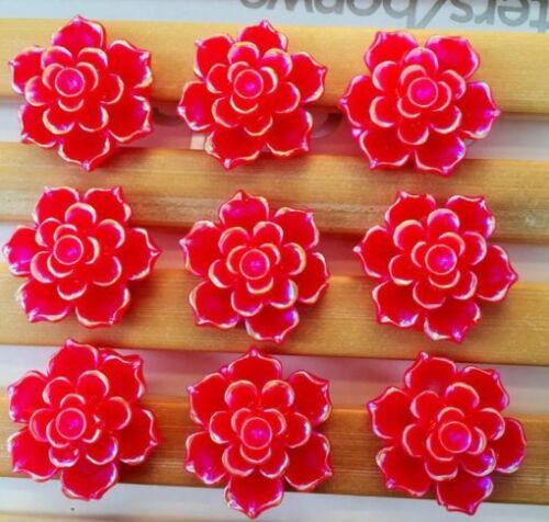 10 pcs Resin Cabochons – 18mm – Flower Design – Red with Multicolor Edges - Picture 1 of 1