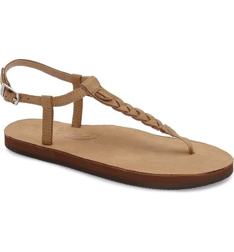 Rainbow T-Street -Hemp Single Layer Sierr Brown Center Braid Ankle Strap WOMEN