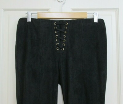 NWT Hue Microsuede Skimmer Pants Womens Size L 31x27 Black Pull On