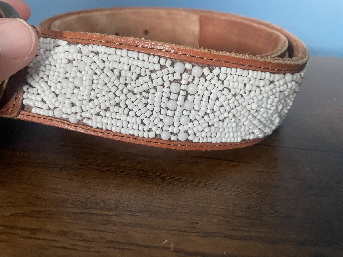 Lucky Brand Leather Beaded Belt Bohemian Brass Hardware Size  display picture 3