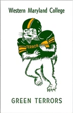 VINTAGE WESTERN MARYLAND COLLEGE GREEN TERRORS MASCOT Collegiate Postcard 1961