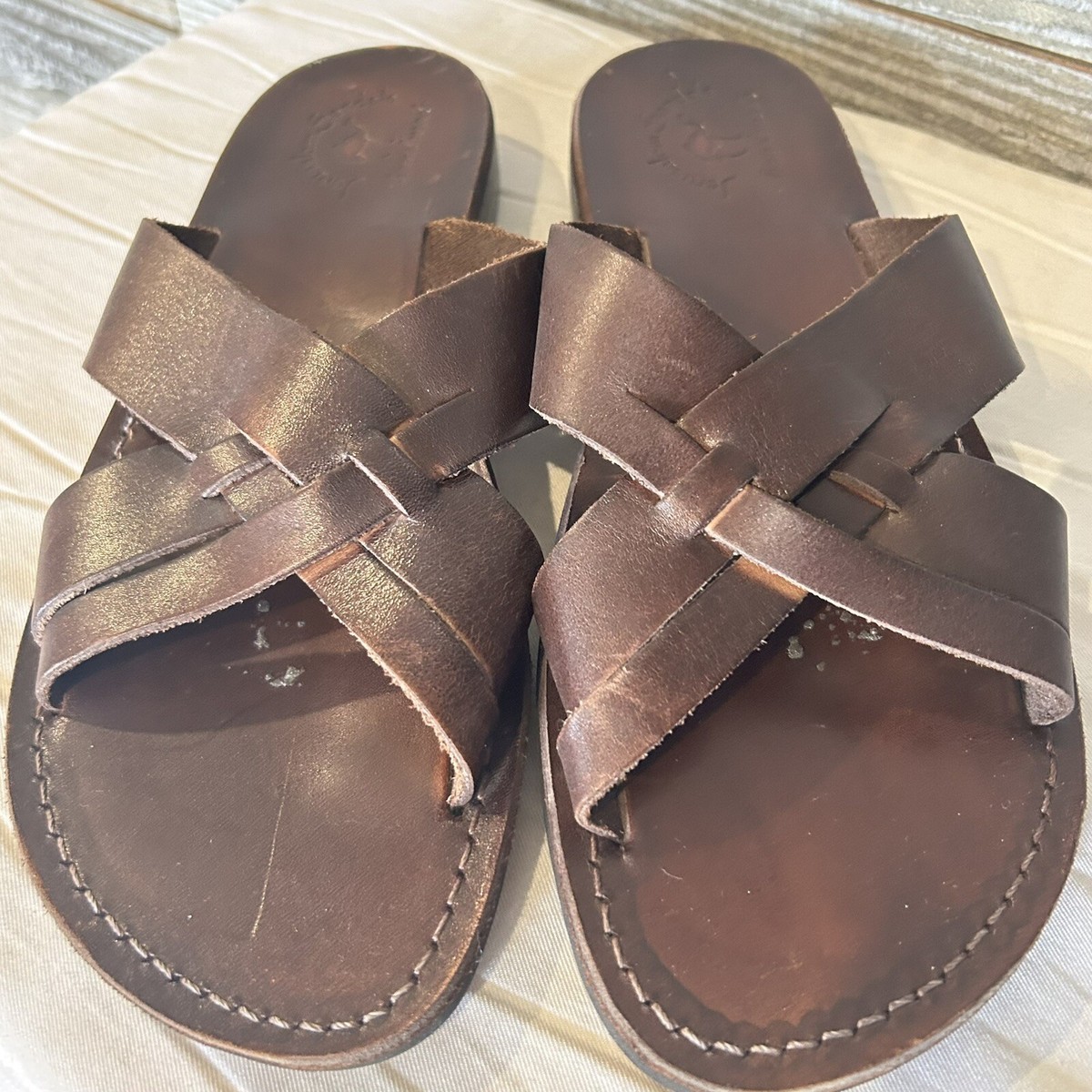 Jerusalem Sandals - Brown Leather Woven Strap - Mens Sz 13  display picture 1