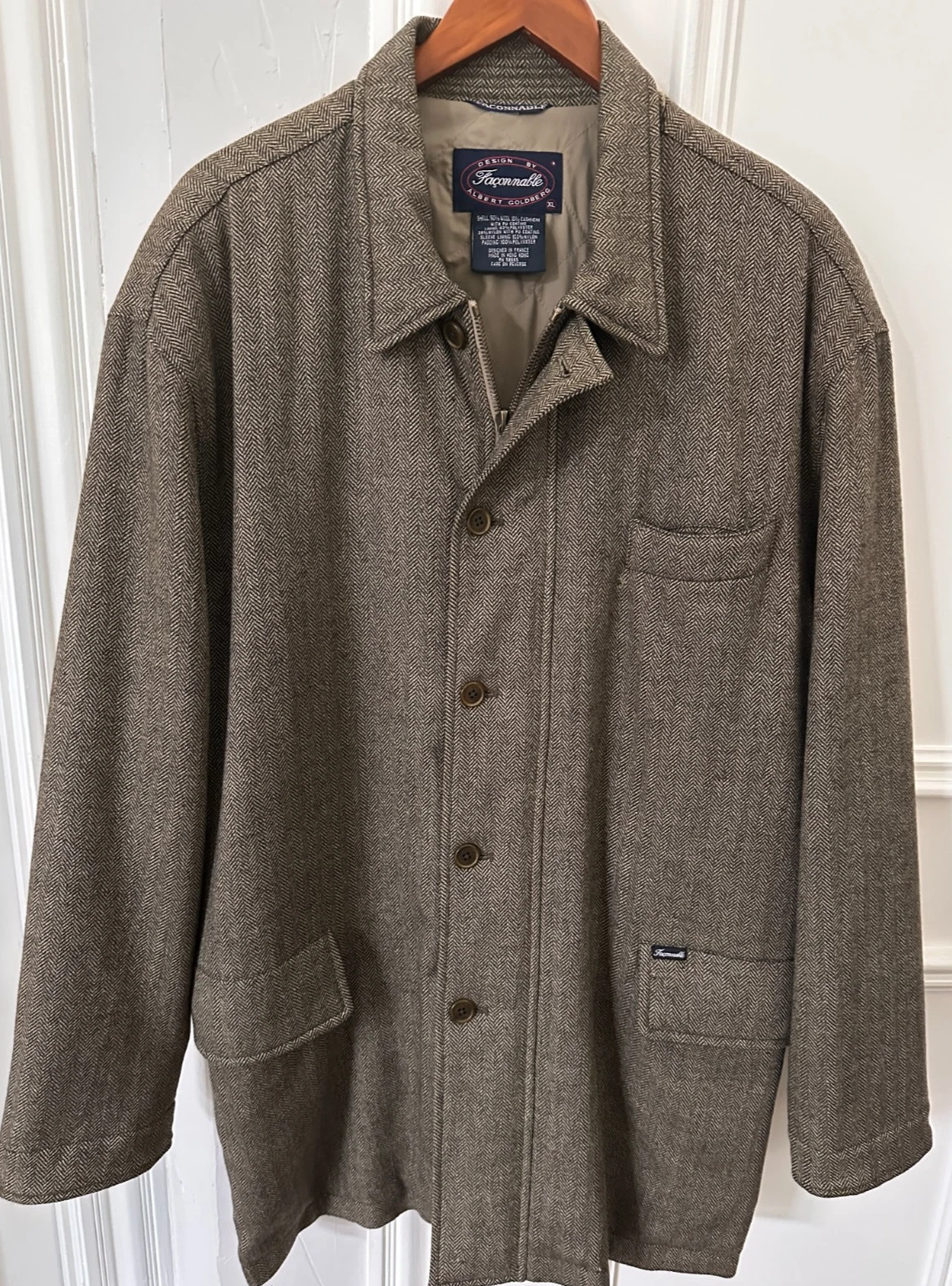 Faconnable Loro Piana Storm System Wool Cashmere Jacket Mens XL Herringbone Coat