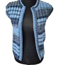 Handknitted  waistcoat Blue Cable  Edge-Edge  Cap Sleeves  Uk8 cottage core 