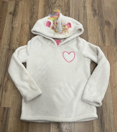 Kids Isaac Mizrahi White Fleece Unicorn Hoodie Size M 5/6