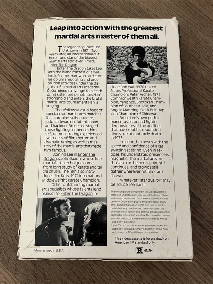 Vintage ENTER THE DRAGON VHS Tape 1980 Bruce Lee WCI Warner Big Box Gatefold Foto 3 de 4