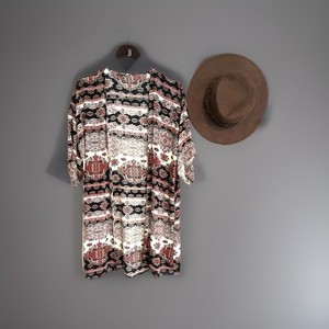 Earthbound Trading Co Kimono Overlay Cover Up Multi Color  Black Red White Small