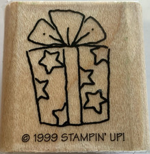 Stampin Up Stamps PRESENT WITH STARS Wood Rubber Single Stamp 1.25X1.25in 1999