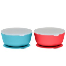 Suction Bowls for Baby Toddlers Set of 2 - 100 Silicone w/Plastic Lid - ...