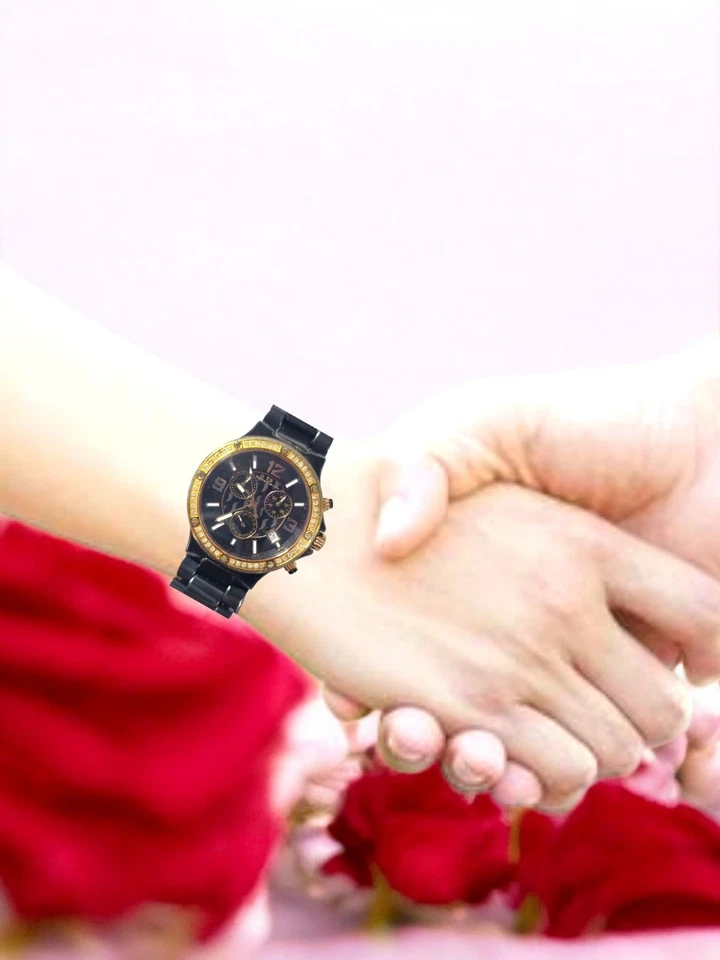 OCEANAUT WOMEN'S DIAMOND ACCENT BEZEL CERAMIC BAND QZ CHRONOGRAPH, NEW... - Image 3 of 4