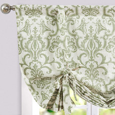 Linen Tie up Valance for Window Flax Floral Drapes Vintage Farmhouse Medallion W