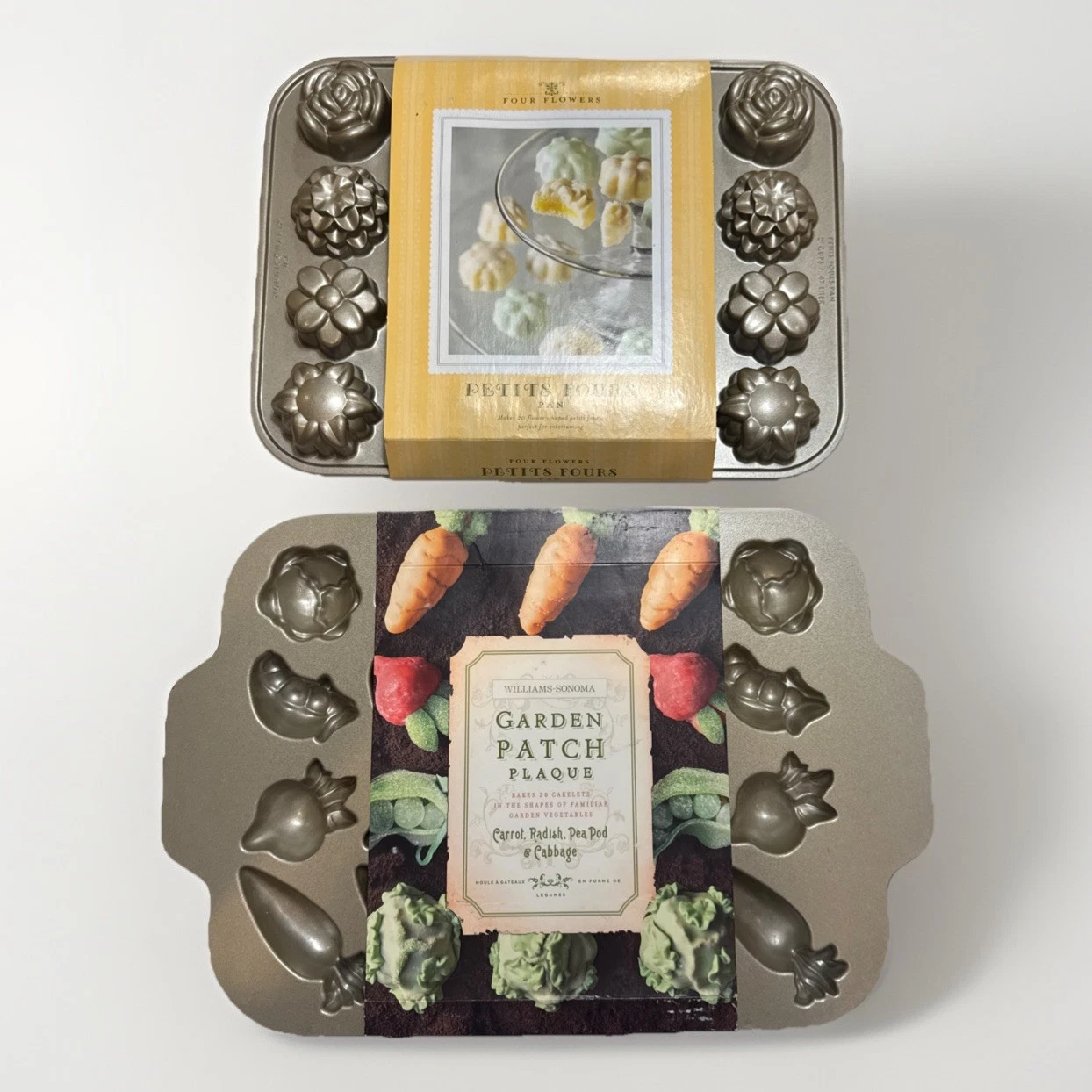 Williams Sonoma PETITS FOURS Pan & GARDEN PATCH Nordic Ware Cakelets Flowers NEW