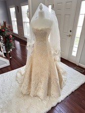 Vera Wang Nathalie Silk Strapless 3D Hand Embroidered Wedding Dress Size 6 Ivory