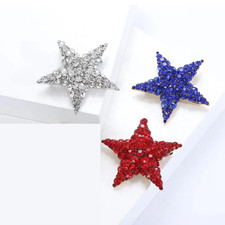 Red Blue White Rhinestone Star Brooch Pin Set of 3 Jewelry Gift