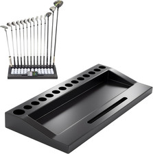 Wood Golf Club Holder Stand - 14 Club Display Organizer with Ball Storage and De