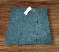 NWT Urban Outfitters Skirt Aster Fuzzy Mini Knit Buttons Blue Gray Sz Large Fun