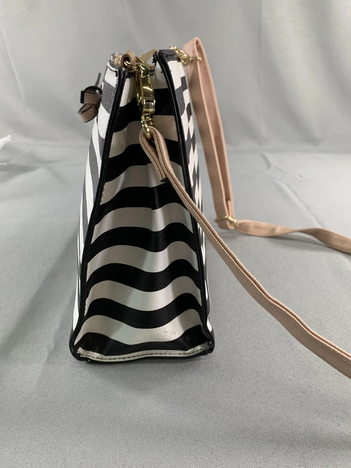 Bolso Bandolera Christian Siriano for Payless Mujer Negro Blanco Rayas Arco Cartera Foto 3 de 4
