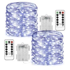 2 Pack 33 Ft 100 LED Fairy Lights Battery Operated String Lights with Remote ...