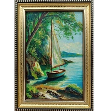 Seascape sailboat oil painting Original art Impressionism  painting Boat 6x4