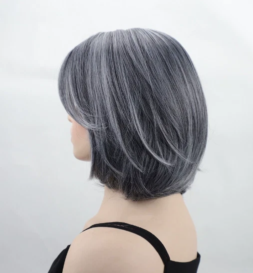 Женский парик из синтетических волос Short Bob Gray Mix мягкий натуральный для ежедневного использования быстрая доставка - Изображение 3 из 4