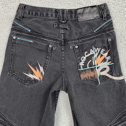 VTG Rocawear Denim Jean Shorts Boys 10 Mzrs 25x9.5 Black Embroidered Jorts Y2K - Picture 3 of 24