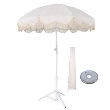 LAGarden Fringe Patio Umbrella with Base Included Tripod Stand Outdoor Shade