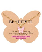 Butterfly Necklace for Girls Women, Pink Cute Jewelry for Birthday, Beautiful