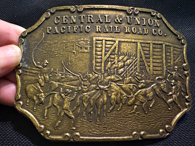 Vintage Central & Union Pacific Railroad Co Belt Buckle. Bergamot Brass Works