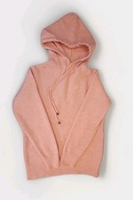 100% Cashmere Hoodie Coral Peach Knit Sweater Women SZ L/X  Luxury Minimalist