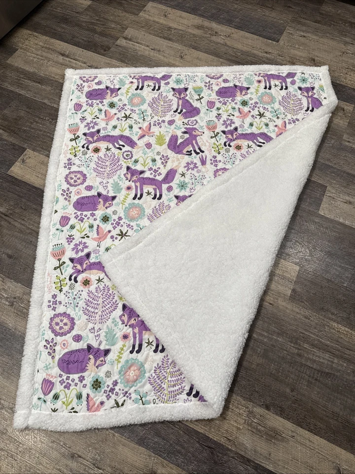 Pixie Fox Throw Blanket Quilted 50x60 Reversible Quilt Kid Gift Sherpa Purple - Image 3 of 3