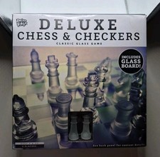 Deluxe Glass Chess & Checkers Game, Frosted & clear. Glass board.  Never Used.
