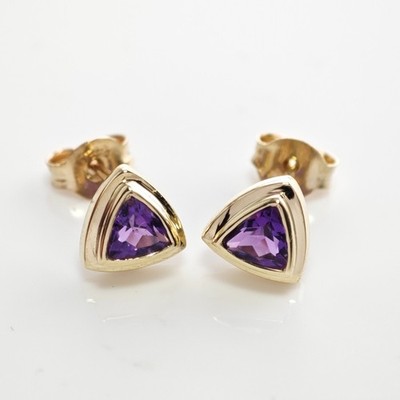 9ct Amethyst Ohrringe Natur 0,36ct Gelbgold Edler Schmuck Verpackt Geschenk