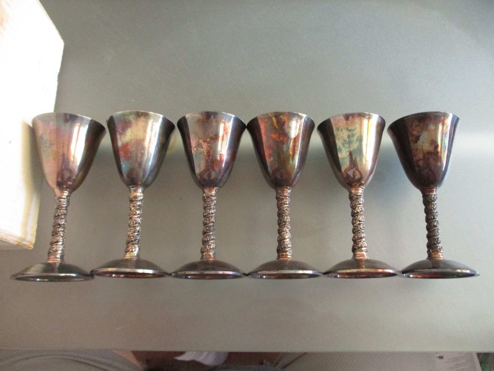 Vintage Set of 6 PLATOR Silverplate licor Goblets. Made in Spain