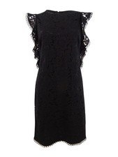 Vince Camuto Women's Flutter-Sleeve Lace Sheath Dress (6, Rich Black)