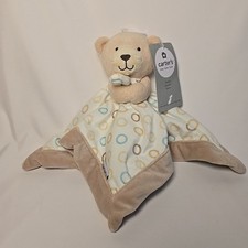 Carter's Bear Blankie Lovey Security Blanket Tan/Aqua Circles 14" New W Tags