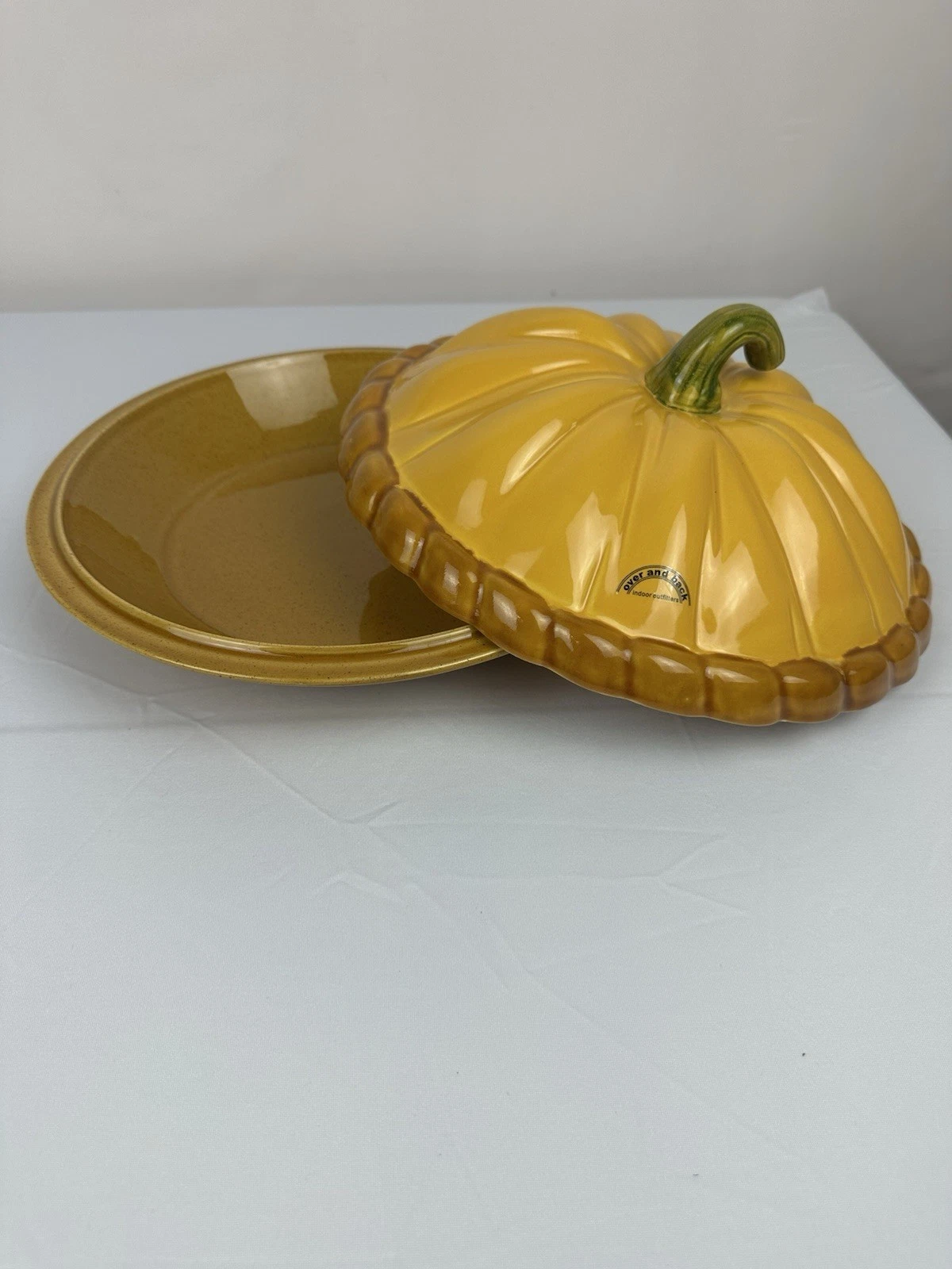 Covered Pie Dish, 11" Pumpkin Pie Ceramic Pie Holder from Over and Back Inc.