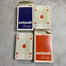 (2) New Sealed Vtg Swissair Airlines Orange & Blue Sets Of Bridge Playing Cards