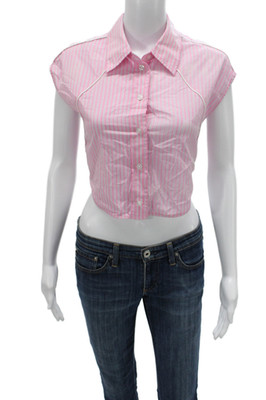 Alexander Wang Women Cropped Collared Striped Cotton Button-Up Top Size S