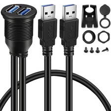 2 Ports Dual USB 3.0 Male to USB 3.0 Female AUX Flush Mount Car Mount Extensi...