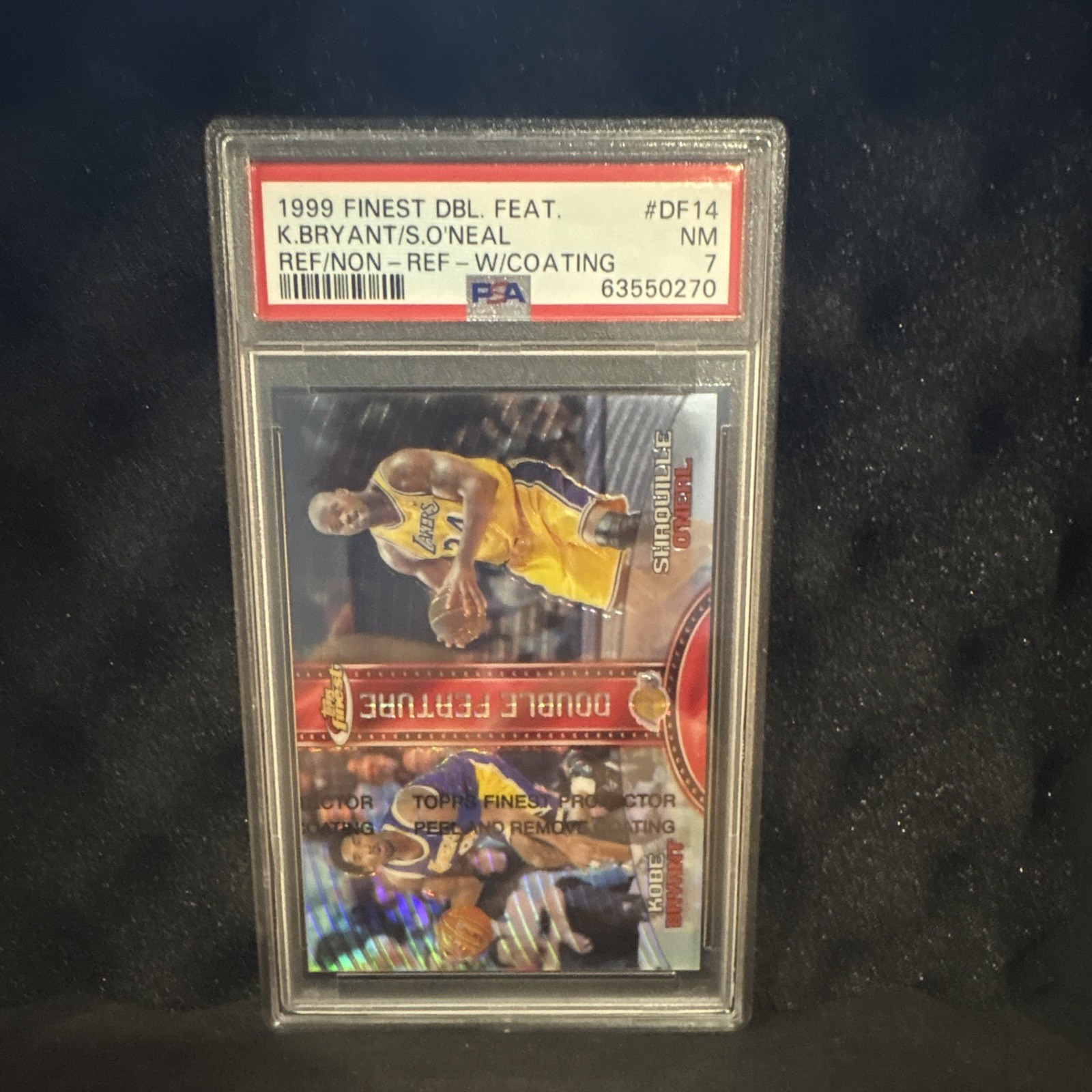 1999 Topps Finest Double Feature #DF14 Kobe Bryant Shaquille O'Neal PSA 7 view 2
