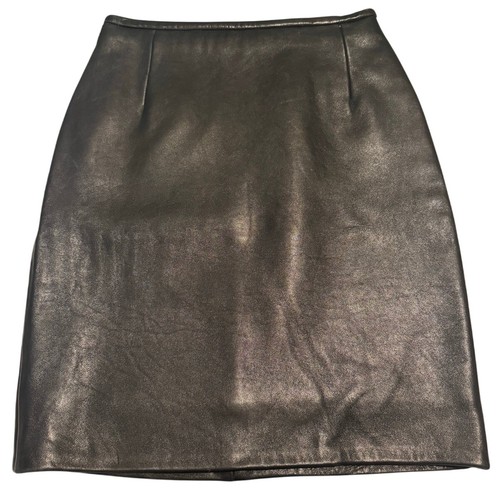 Vintage Y2K Hugo Buscati Milano Black Leather Straight Pencil Skirt Size 00 XXS