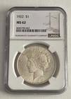 1922 Silver Peace Dollar $1 - NGC MS 62