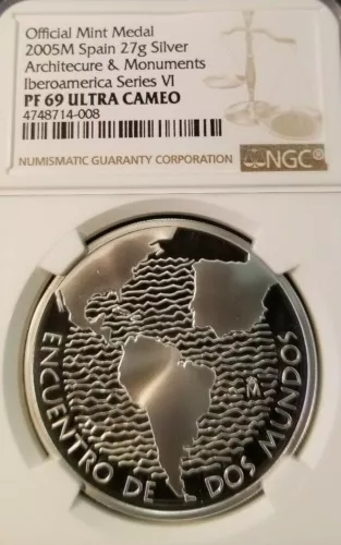 2005 SPAIN SILVER ARCHITECURE & MONUMENTS IBEROAMERICA NGC PF 69 ULTRA CAMEO