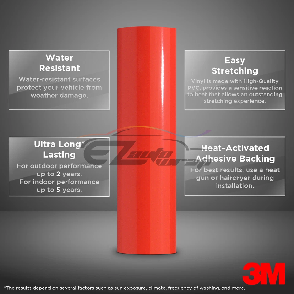 Rollo de hoja de calcomanía de película de vehículo envoltura de vinilo rojo Hot Rod brillante genuino 3M 2080 G13 Foto 4 de 4