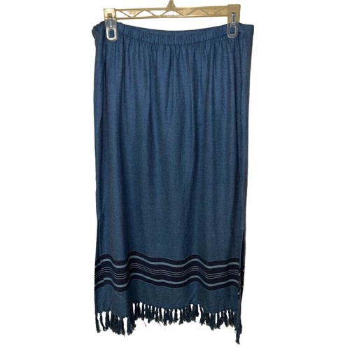 FALDA Manta Larga Midi 1X Flecos Borde Rayas Ventilación Lateral Pull-On Denim & Co QVC - Imagen 5 de 8