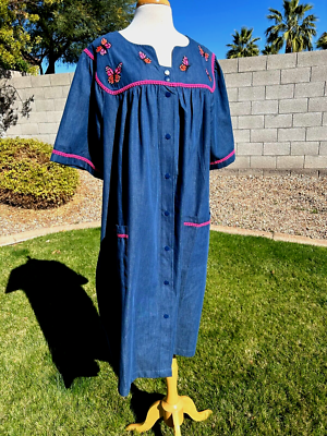 Go Softly Patio Dress Denim Muu Muu 3X Blue w/Embroidered Butterflies NWT |  eBay